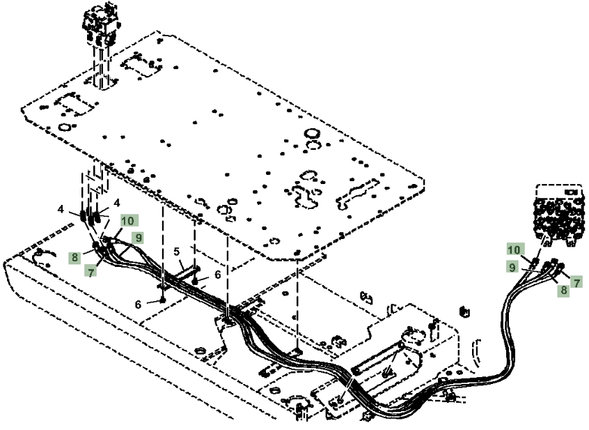 Hitachi ZX210-5A installation diagram showing hydraulic hose 4639629 at Pipe No. 8