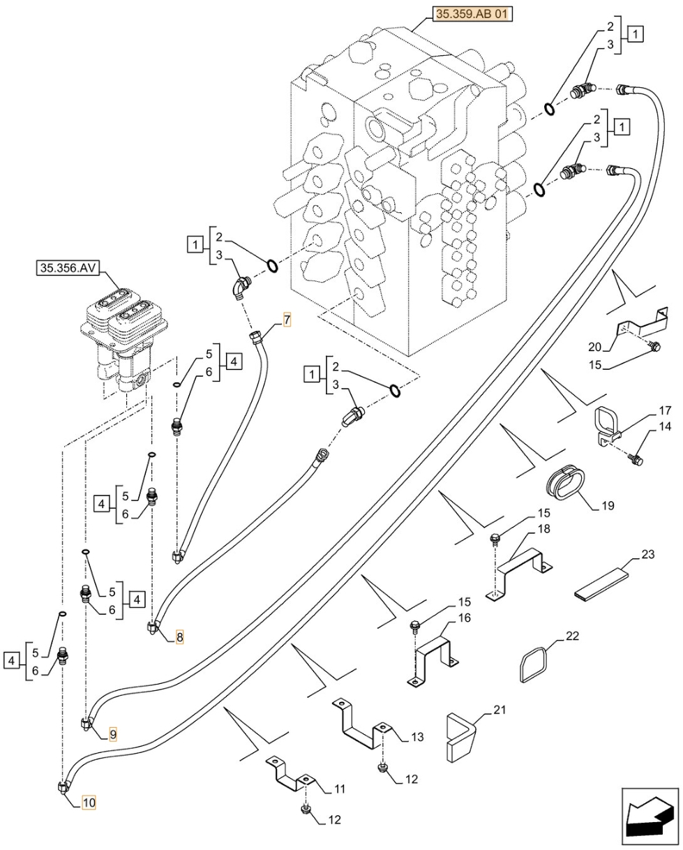 Case CX490D LC installation diagram showing hydraulic hose KHJ13650 at Pipe No. 9