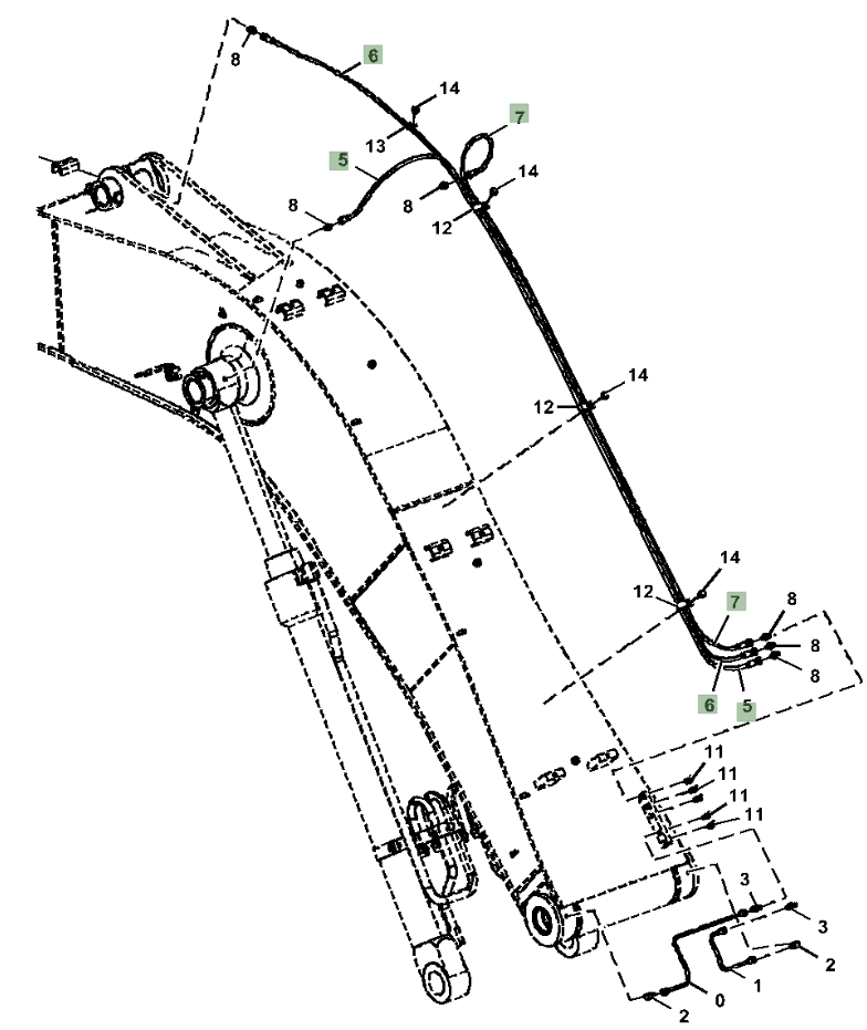 Hitachi ZX180LC-6N installation diagram showing hydraulic hose 4429017 at Pipe No. 7