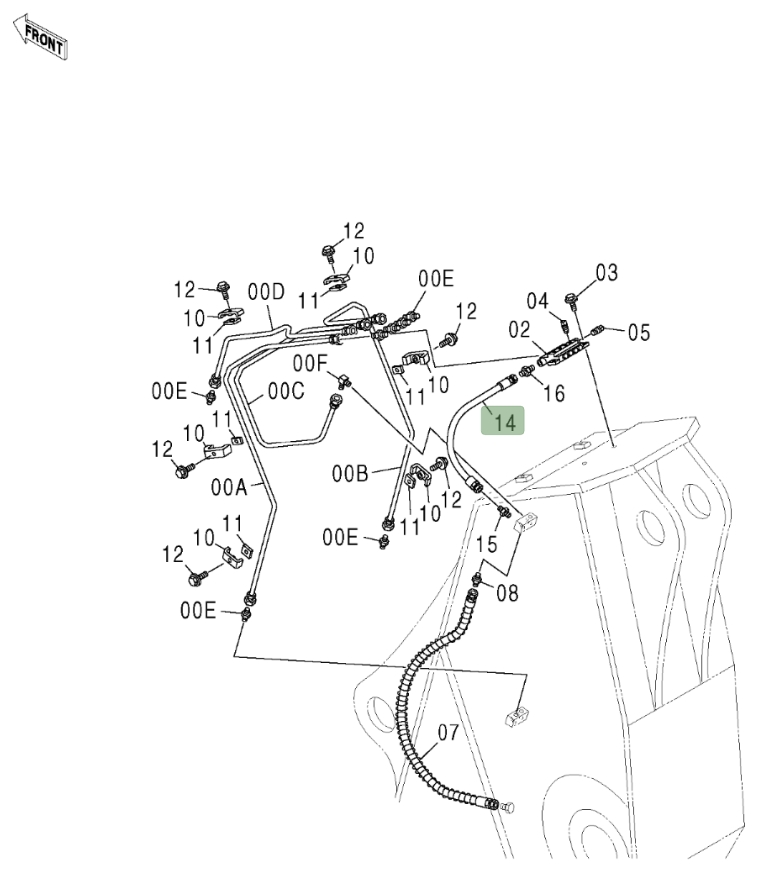 Hitachi ZX800 installation diagram showing hydraulic hose 4305746 at Pipe No. 14