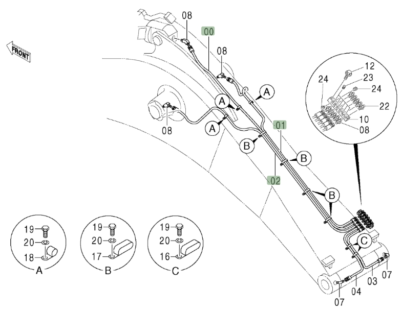 Hitachi ZX800 installation diagram showing hydraulic hose 4314983 at Pipe No. 1