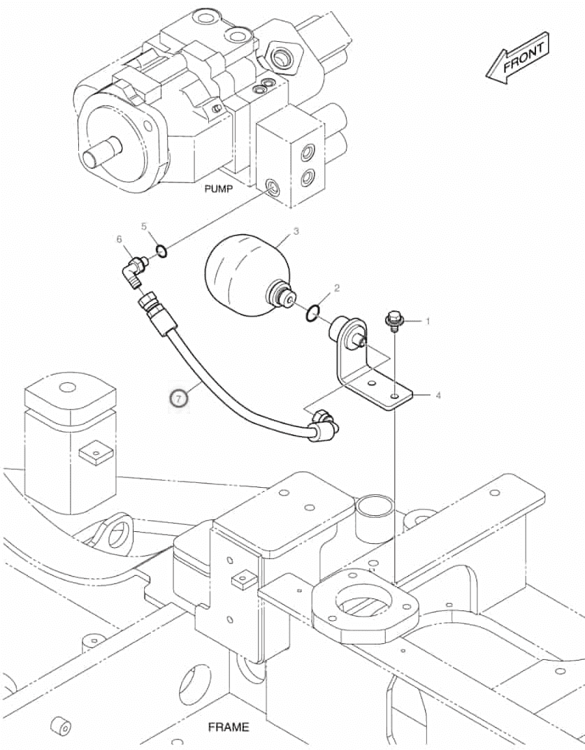 Doosan DX60R installation diagram showing hydraulic hose DS2093070 at Pipe No. 7