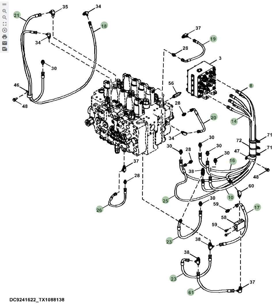 Hitachi ZX670LC-5B installation diagram showing hydraulic hose 4712899 at Pipe No. 18
