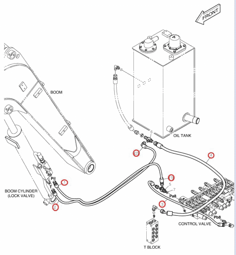 Doosan DX30Z installation diagram showing hydraulic hose DS2093115 at Pipe No. 3