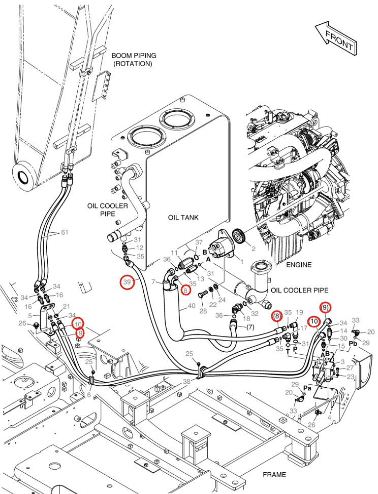 Doosan DX160LC-3 installation diagram showing hydraulic hose DS2012424 at Pipe No. 39