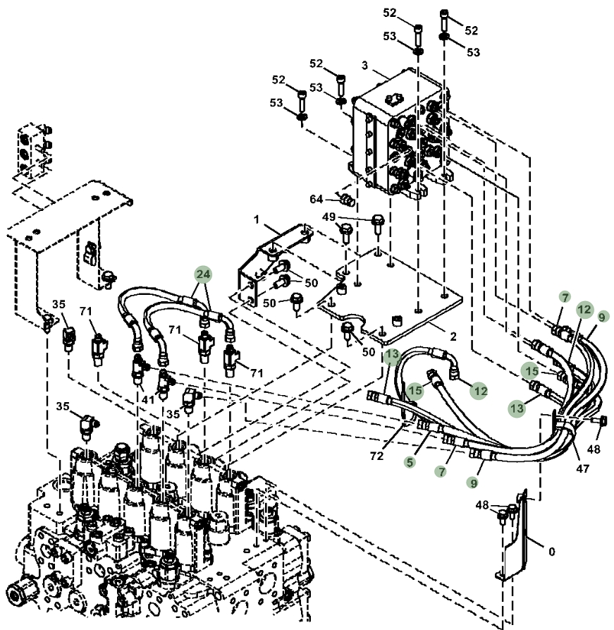 Hitachi ZX470-5A installation diagram showing hydraulic hose 4720798 at Pipe No. 5
