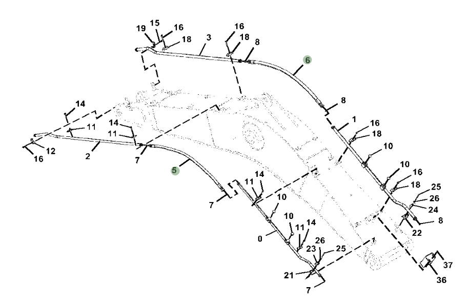 Hitachi ZX380LC-5N installation diagram showing hydraulic hose 4650194 at Pipe No. 5