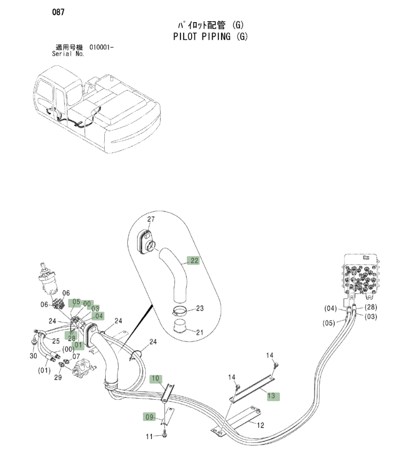 Hitachi ZX250 installation diagram showing hydraulic hose 4437653 at Pipe No. 0