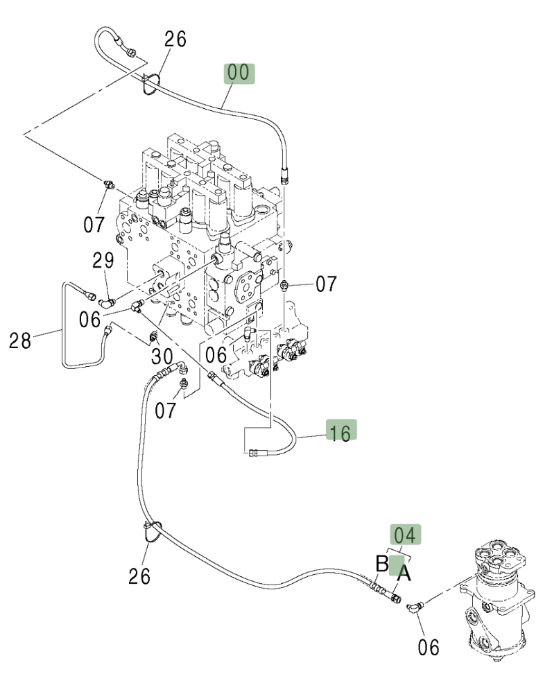 Hitachi ZX370 installation diagram showing hydraulic hose 9190859 at Pipe No. 4