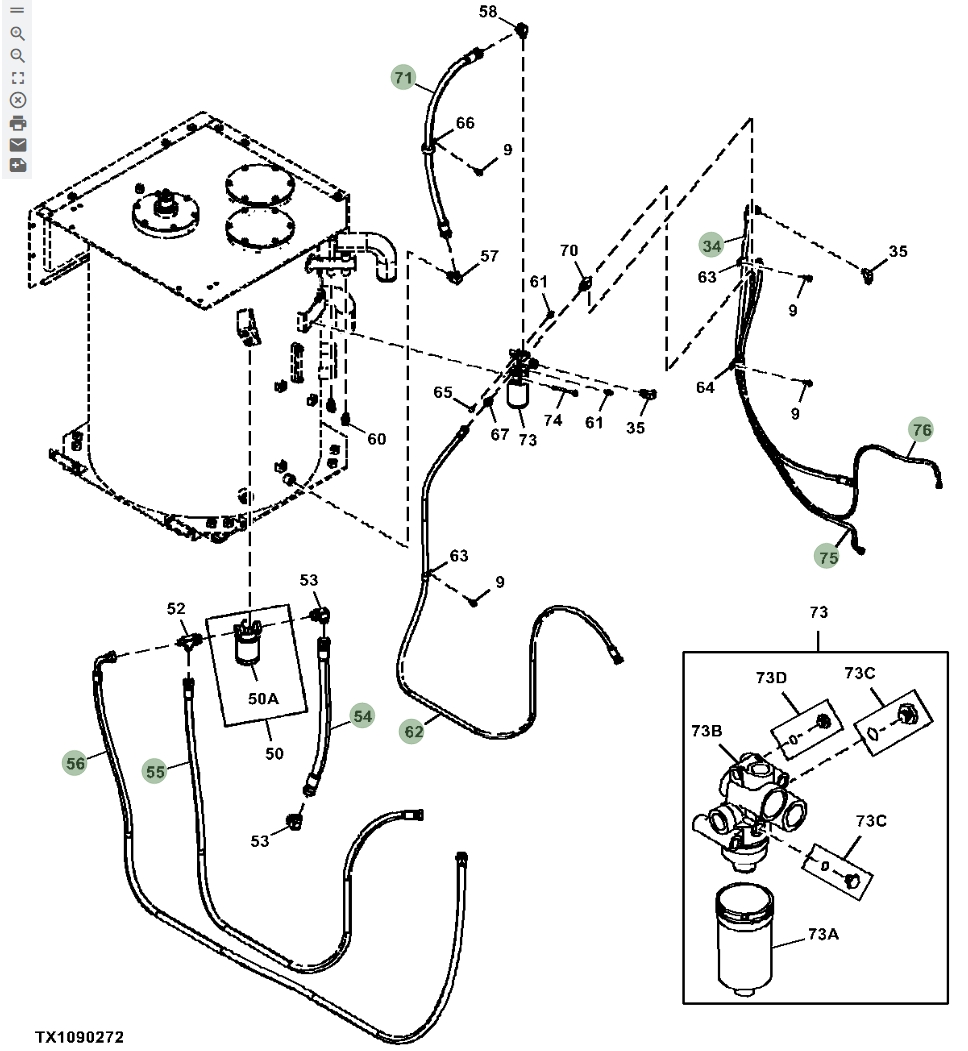 Hitachi ZX870LC-5B installation diagram showing hydraulic hose 4702359 at Pipe No. 55