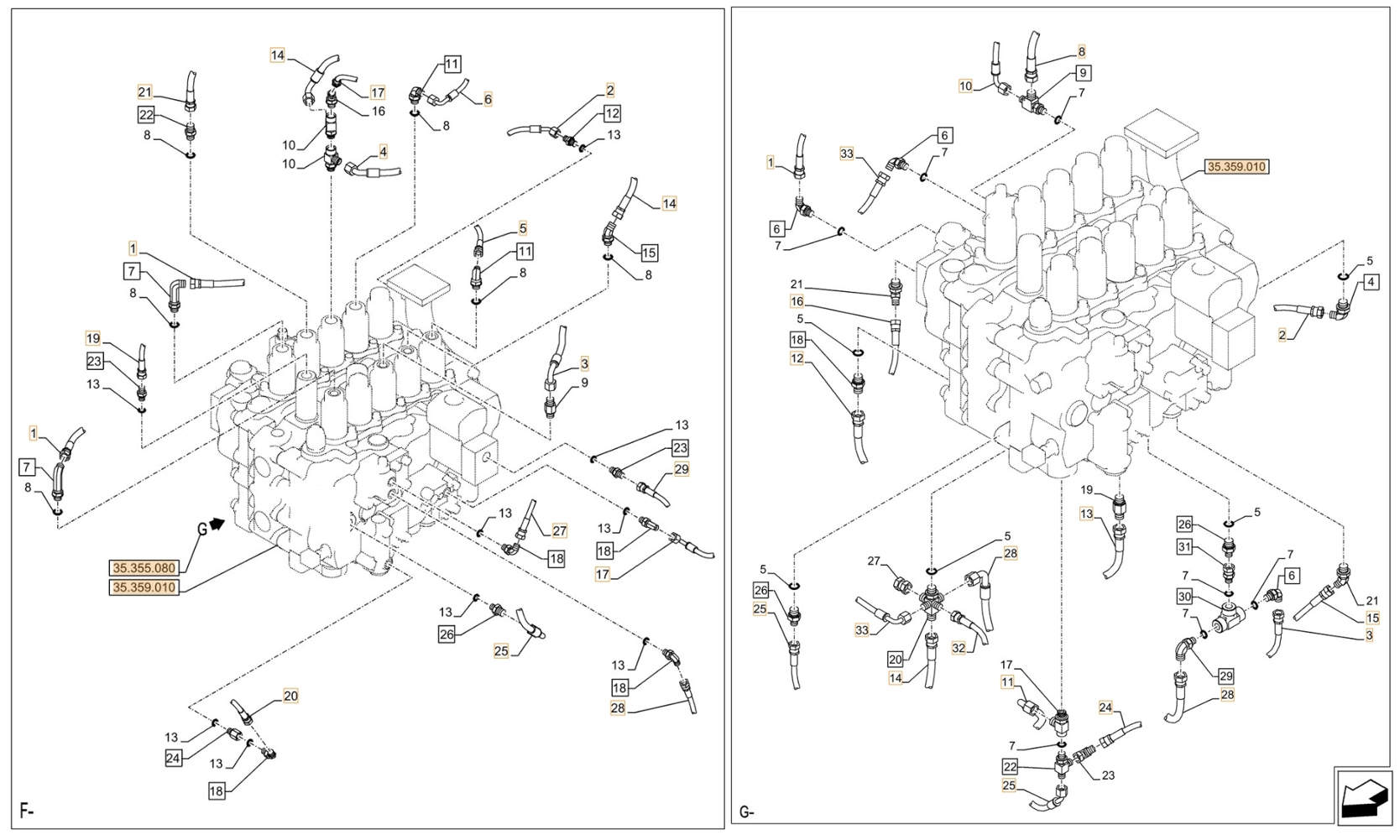 Case CX750D RTC installation diagram showing hydraulic hose KHJ11170 at Pipe No. F27-G10