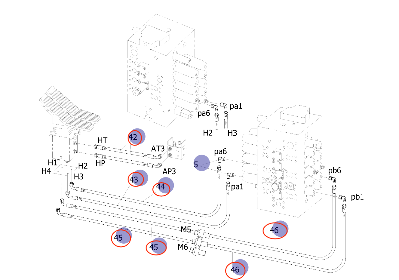 Sunward SWE150E installation diagram showing hydraulic hose 730502009585 at Pipe No. 46