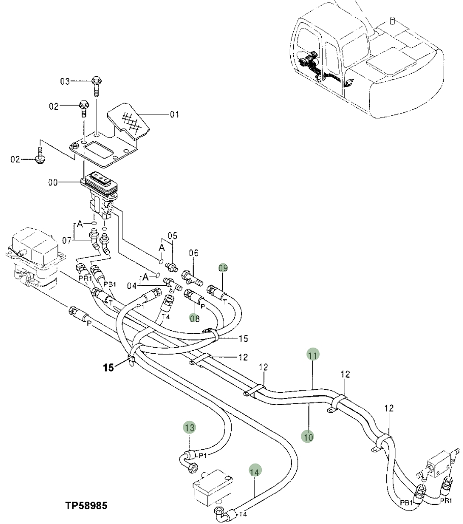 Hitachi EX110-5 installation diagram showing hydraulic hose 4375675 at Pipe No. 11
