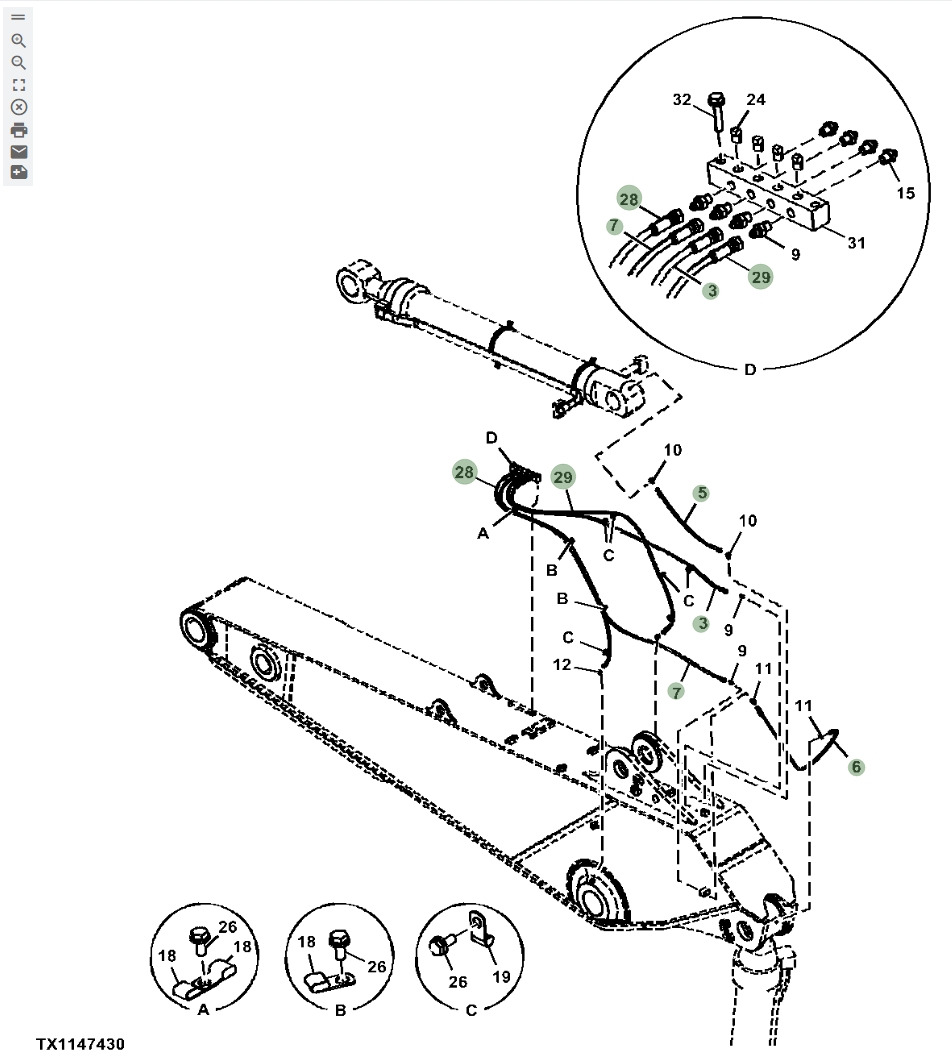 Hitachi ZX670LC-5B installation diagram showing hydraulic hose 4226311 at Pipe No. 5