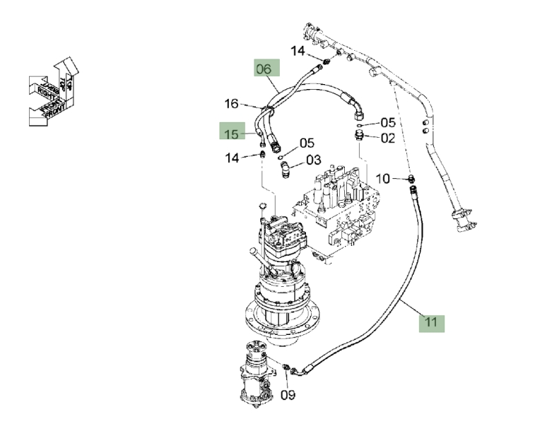 Hitachi ZX120-3 installation diagram showing hydraulic hose 4636420 at Pipe No. 15