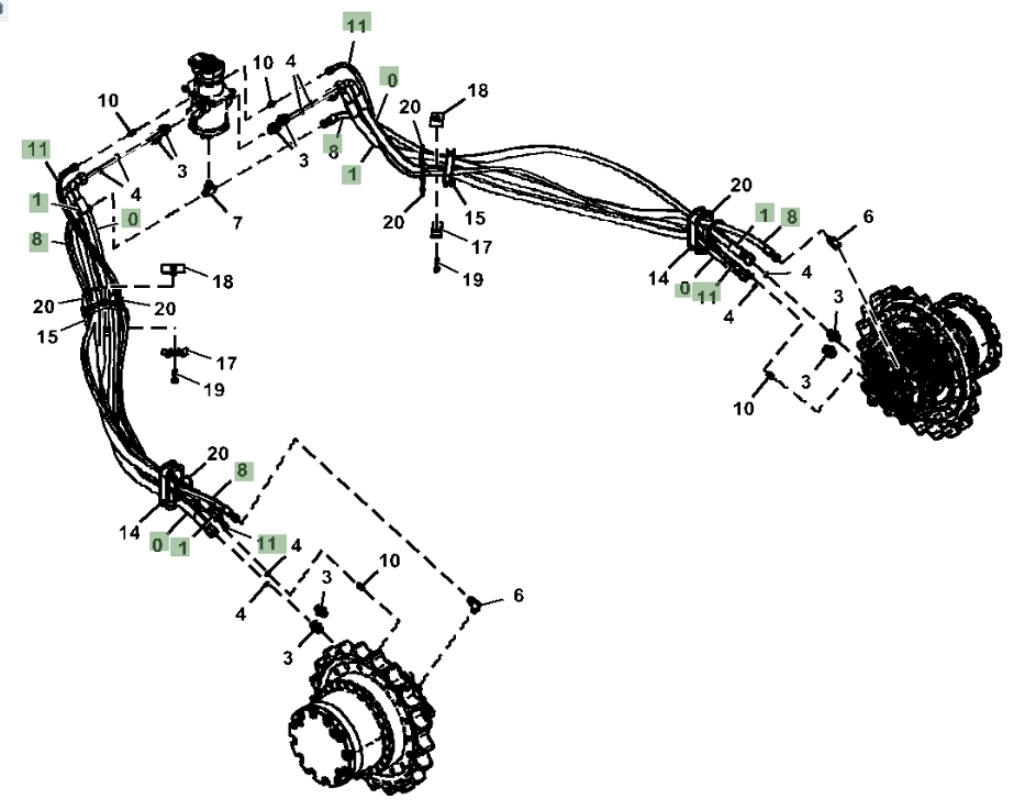 Hitachi ZX200LC-3 installation diagram showing hydraulic hose 4632450 at Pipe No. 1