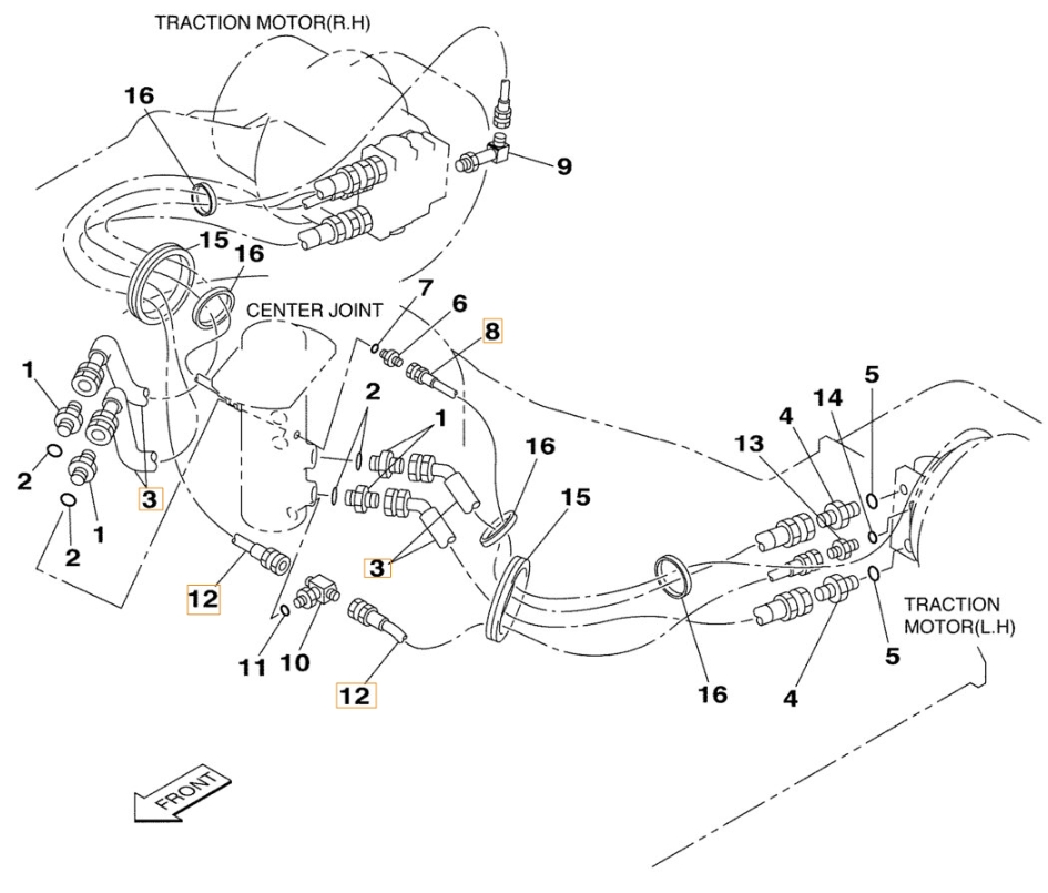 Case CX210 installation diagram showing hydraulic hose KRA1536 at Pipe No. 3