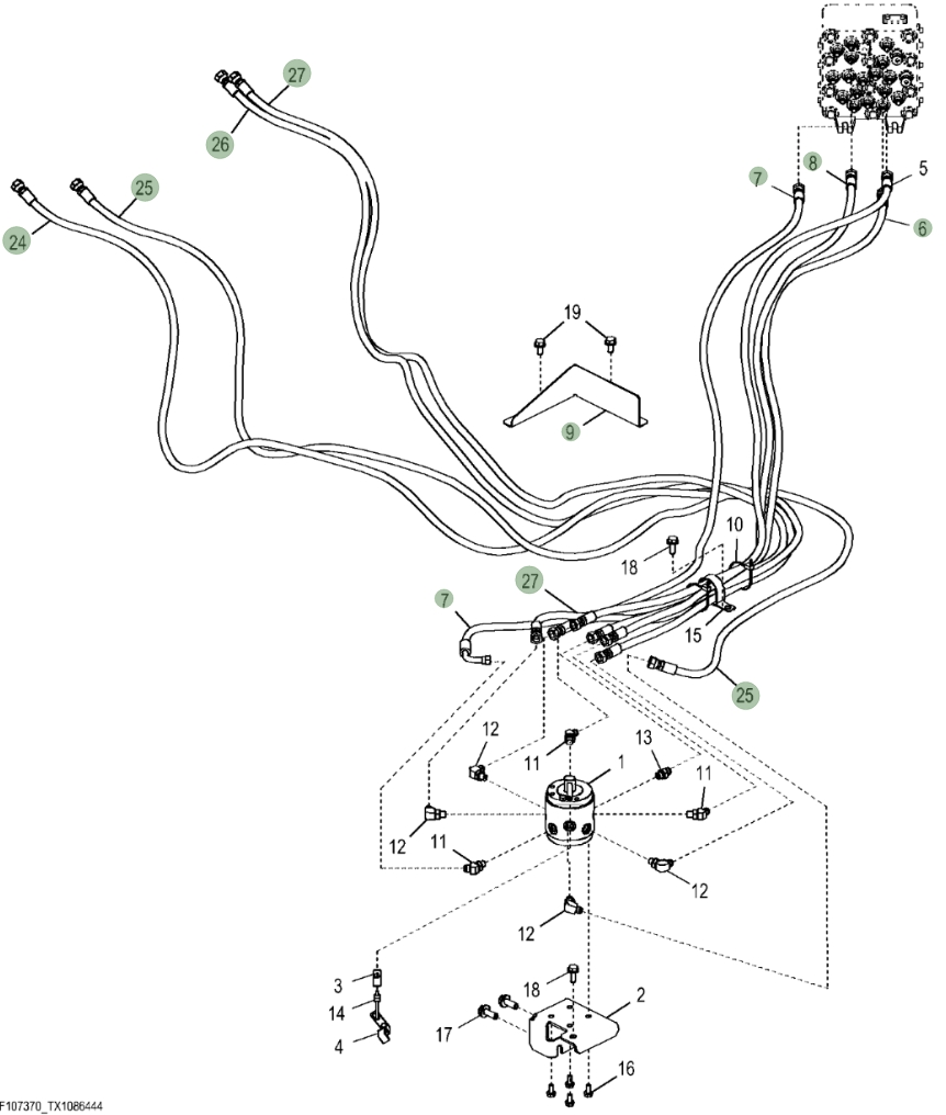 Hitachi ZX250LC-5G installation diagram showing hydraulic hose 4707577 at Pipe No. 24