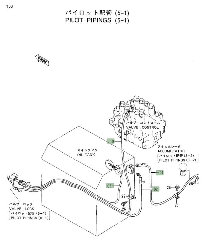Hitachi EX400LC-3C installation diagram showing hydraulic hose 4366773 at Pipe No. 5