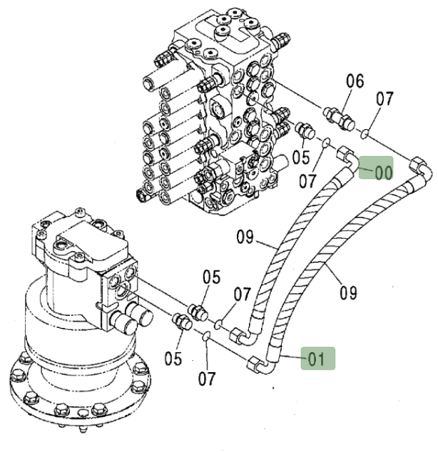 Hitachi ZX80 installation diagram showing hydraulic hose 4449924 at Pipe No. 0