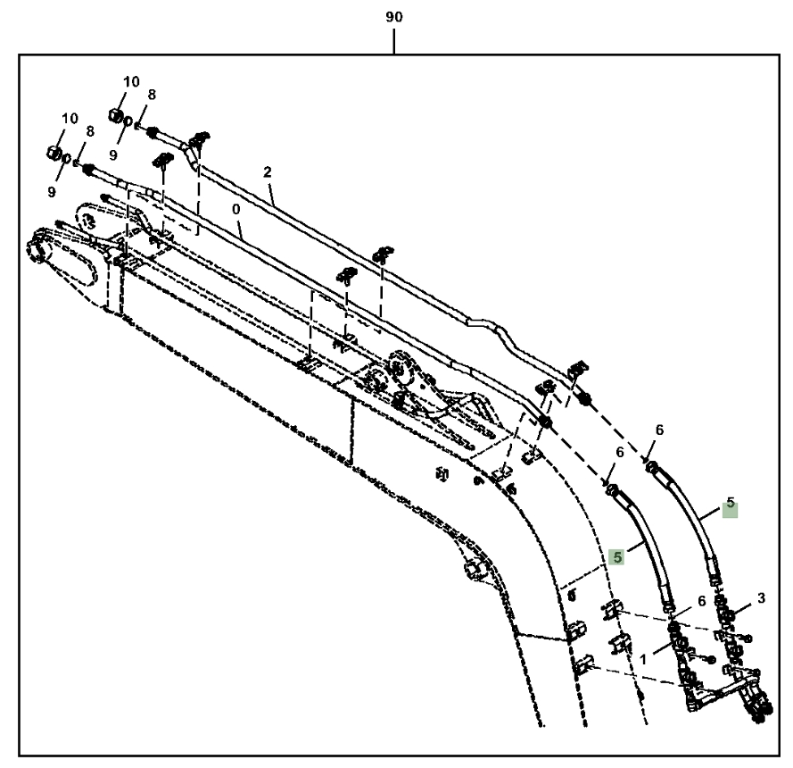 Hitachi ZX75US-5N installation diagram showing hydraulic hose 4252872 at Pipe No. 5