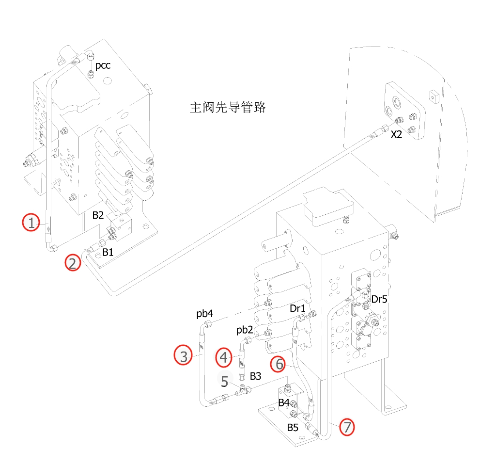 Sunward SWE215F-5 installation diagram showing hydraulic hose 730502000463 at Pipe No. 7