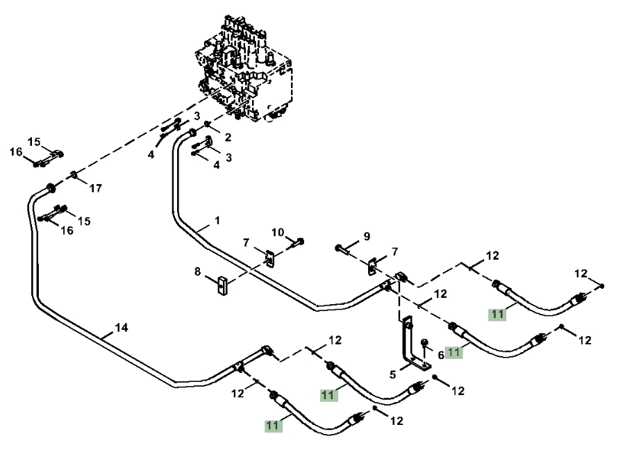 Hitachi ZX130-6N installation diagram showing hydraulic hose 4606397 at Pipe No. 11