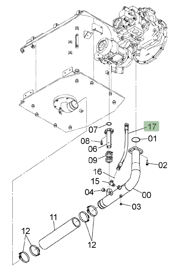 Hitachi ZX450LC-3 installation diagram showing hydraulic hose 4316023 at Pipe No. 17