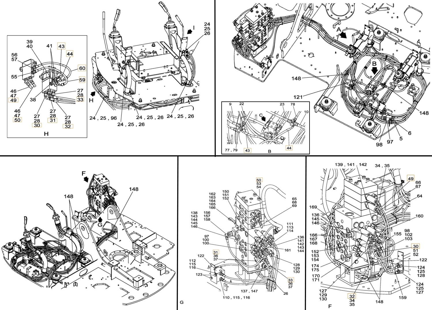 Case CX135SR installation diagram showing hydraulic hose KHJ2166 at Pipe No. 31