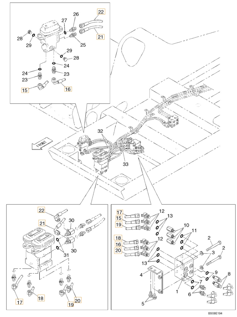 Case CX700B installation diagram showing hydraulic hose KHJ2179 at Pipe No. 16