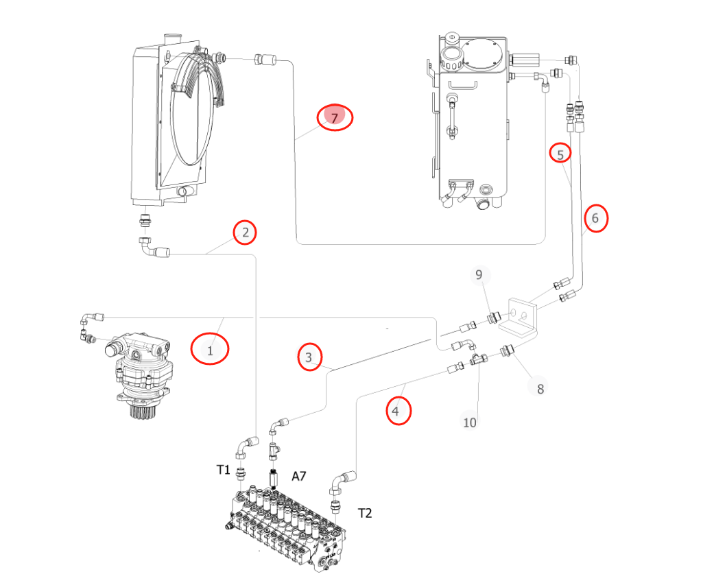 Sunward SWE18UF-3 installation diagram showing hydraulic hose 730502003589 at Pipe No. 1