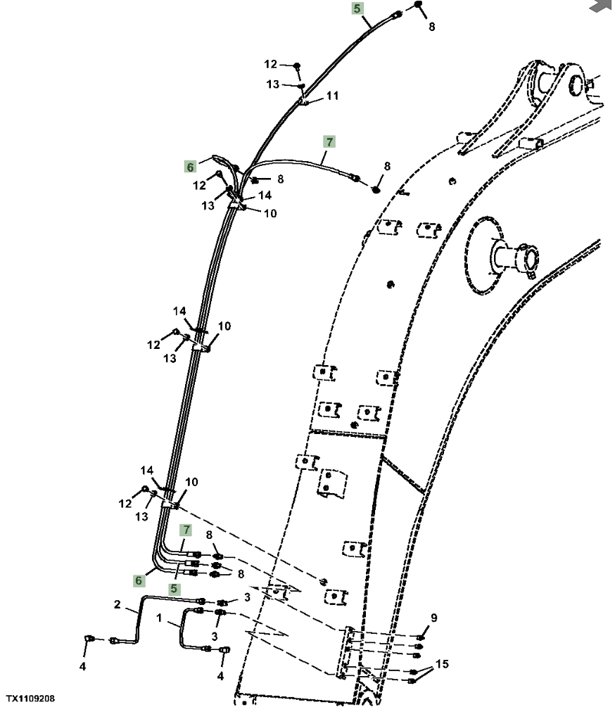 Hitachi ZX130-5N installation diagram showing hydraulic hose 4449378 at Pipe No. 6