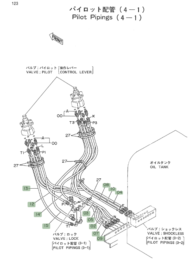 Hitachi EX700 installation diagram showing hydraulic hose 4364424 at Pipe No. 9