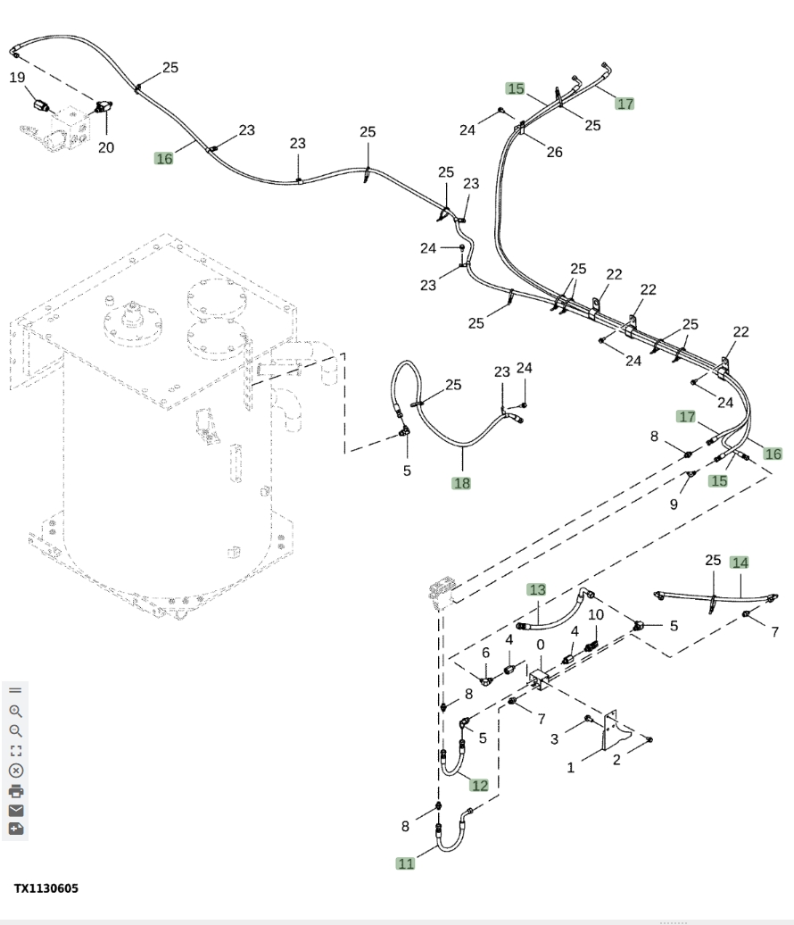 Hitachi ZX870LC-6 installation diagram showing hydraulic hose 4710438 at Pipe No. 12