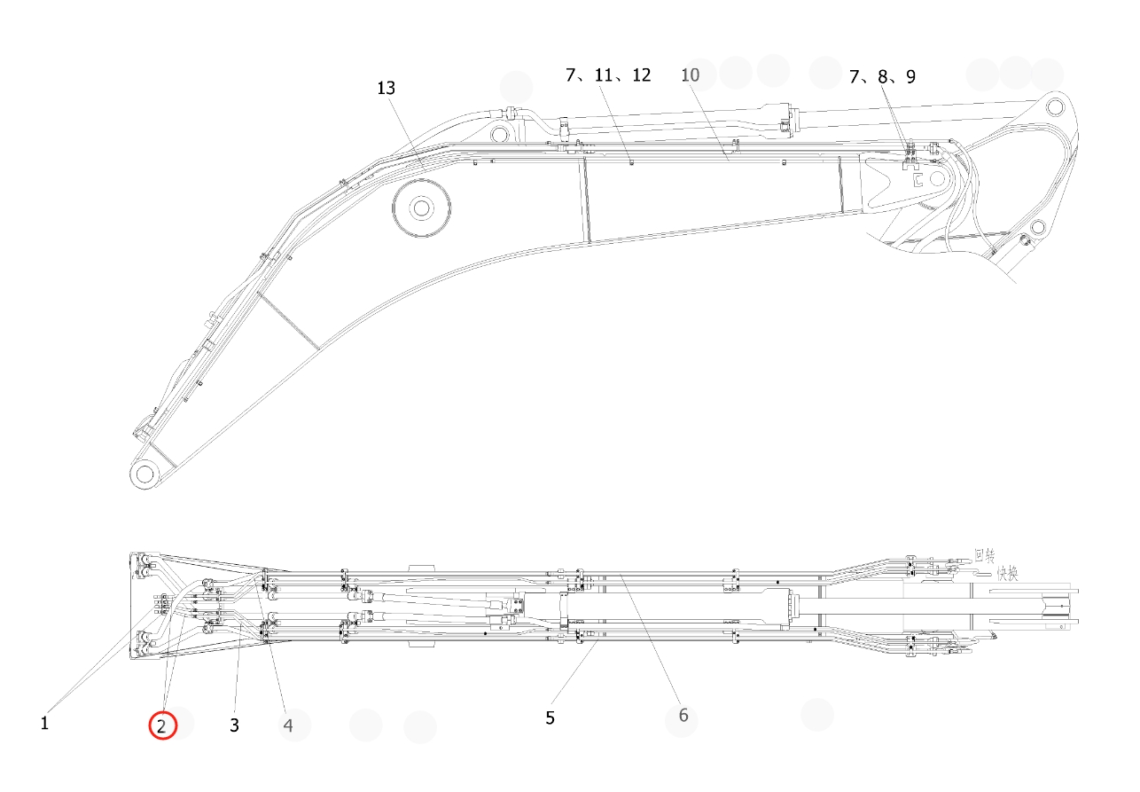 Sunward SWE365F installation diagram showing hydraulic hose 730501005132 at Pipe No. 2