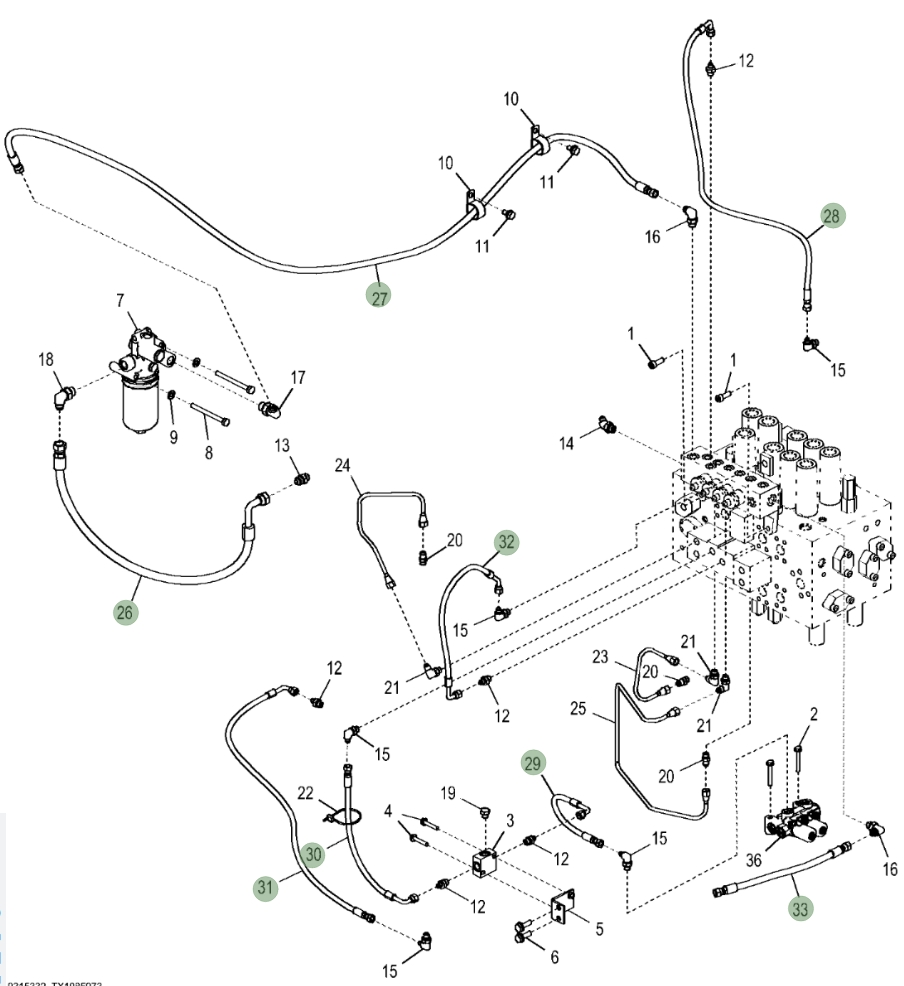 Hitachi ZX380LC-5N installation diagram showing hydraulic hose 4447441 at Pipe No. 27