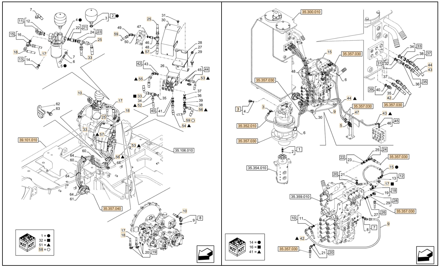 Case CX130D installation diagram showing hydraulic hose KHJ2179 at Pipe No. 15