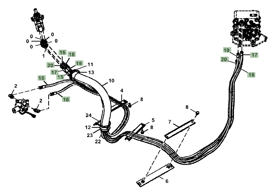 Hitachi ZX180LC-5N installation diagram showing hydraulic hose 4461252 at Pipe No. 20