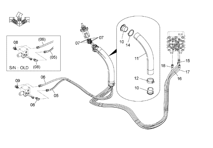 Hitachi ZX160LC-3 installation diagram showing hydraulic hose 4639636 at Pipe No. 5
