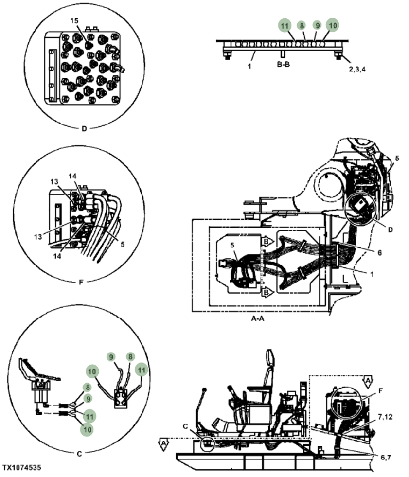 Hitachi ZX210F-3 installation diagram showing hydraulic hose 4607990 at Pipe No. 10