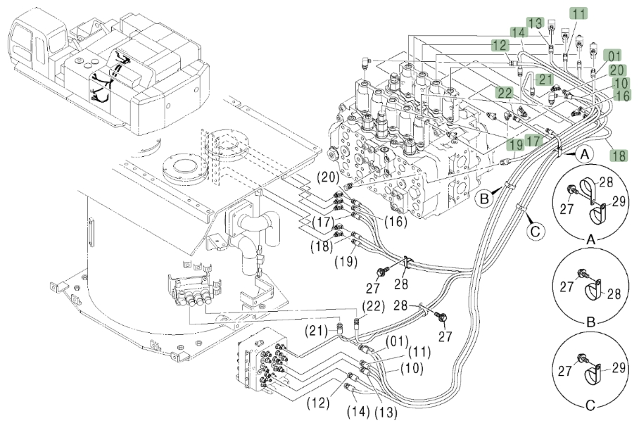 Hitachi ZX800 installation diagram showing hydraulic hose 4451224 at Pipe No. 16
