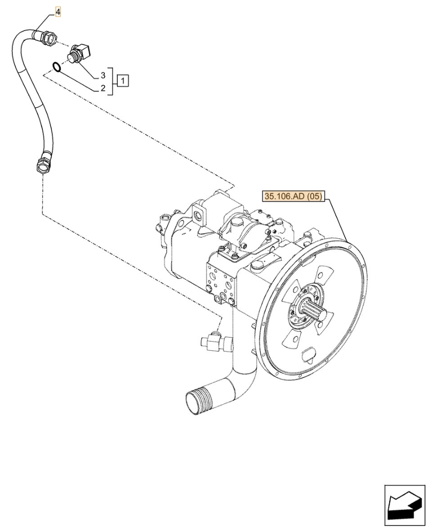 Case CX300D LC installation diagram showing hydraulic hose KSJ2909 at Pipe No. 4