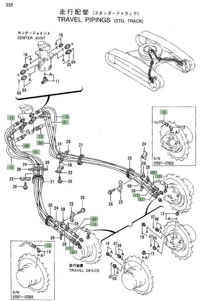 Hitachi EX300LC-3 installation diagram showing hydraulic hose 4292561 at Pipe No. 0