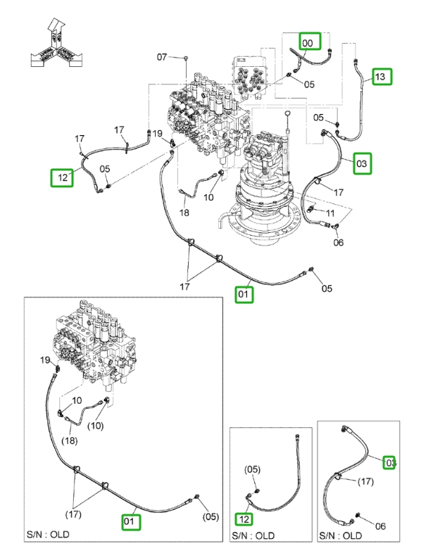 Hitachi ZX160LC-3 installation diagram showing hydraulic hose 4471645 at Pipe No. 1