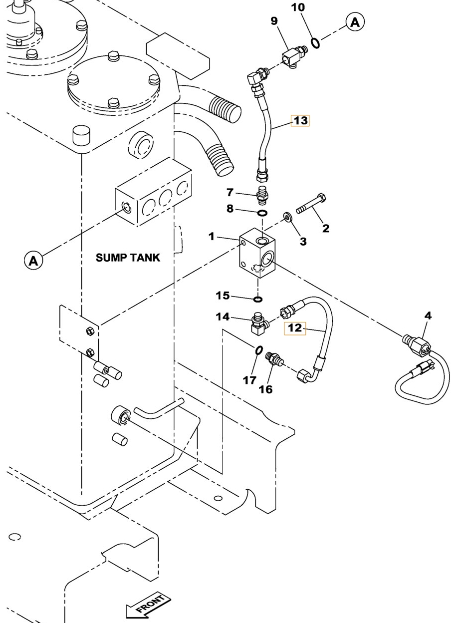 Case CX180B installation diagram showing hydraulic hose KHJ2292 at Pipe No. 12