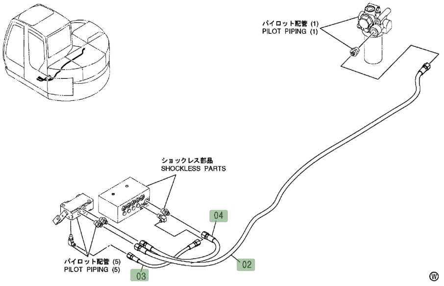 Hitachi ZX75US installation diagram showing hydraulic hose 4441941 at Pipe No. 2