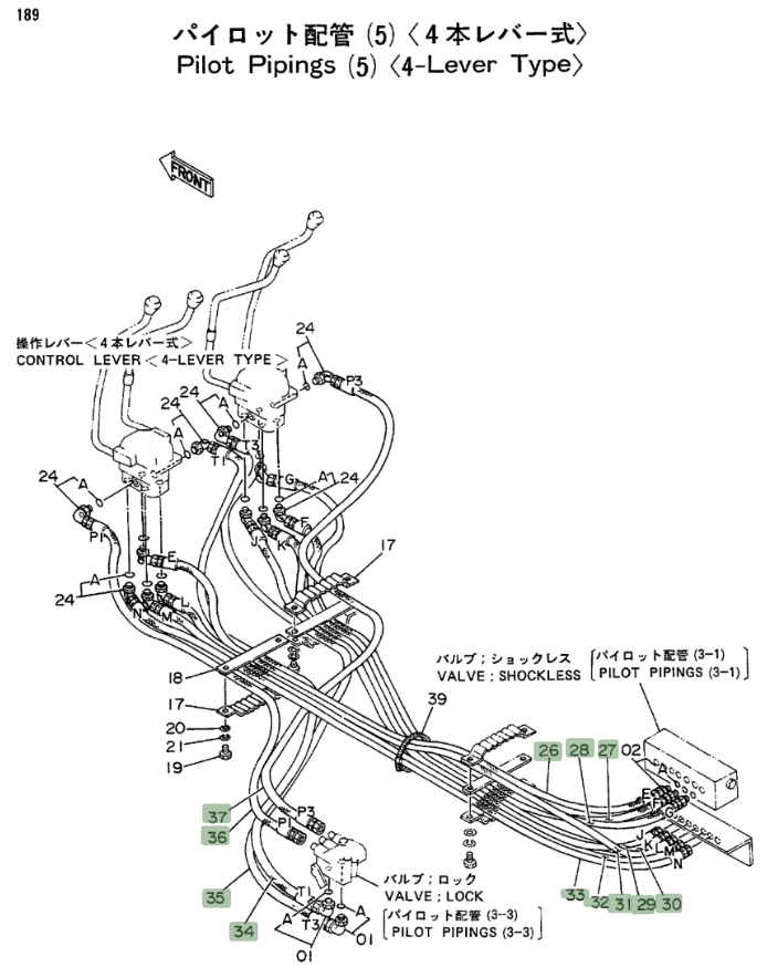 Hitachi EX200LC installation diagram showing hydraulic hose 4208494 at Pipe No. 32