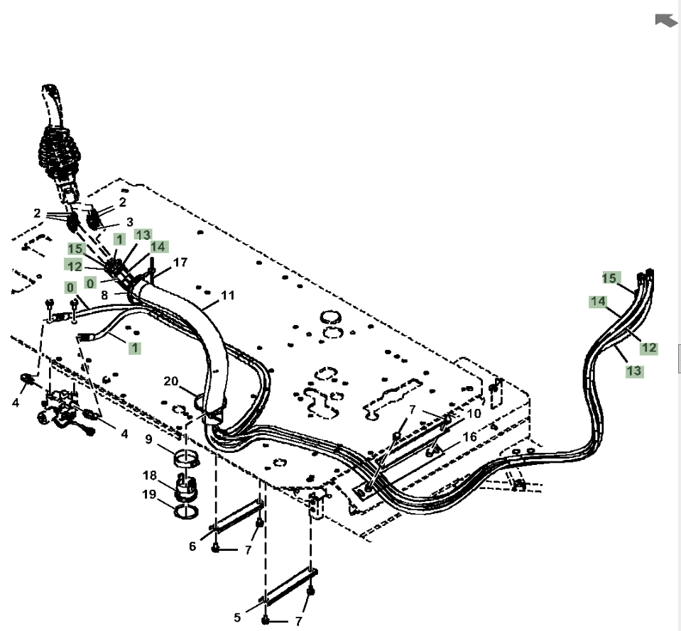 Hitachi ZX210LC-5A installation diagram showing hydraulic hose 4707578 at Pipe No. 15