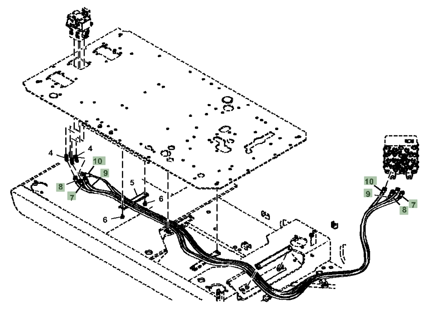 Hitachi ZX210-5G installation diagram showing hydraulic hose 4655171 at Pipe No. 7