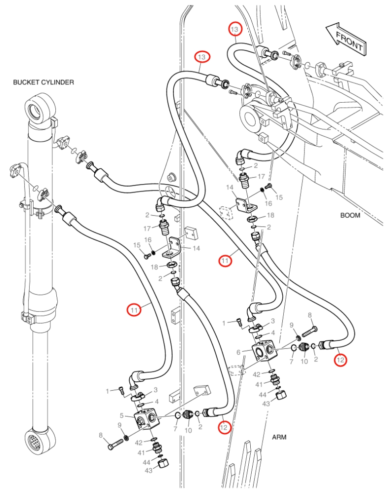 Doosan DX160LC-3 installation diagram showing hydraulic hose DS2120036 at Pipe No. 24